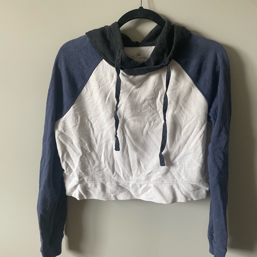 Navy and White Women's Hoodie Top